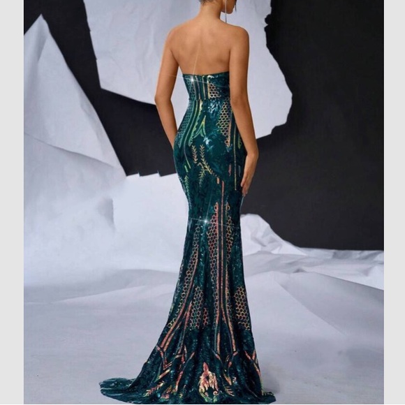 Luxe mermaid hem party formal evening wedding gown dress - Picture 2 of 7